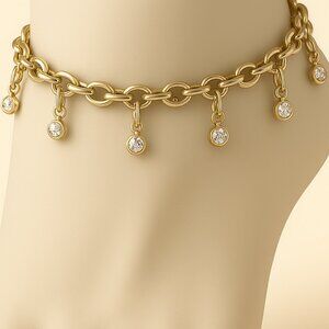 Gold-Tone Crystal Charm Anklet & Matching Toe Ring – Boho Festival Jewelry Set